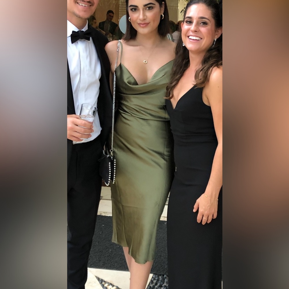 Olive Satin Midi Dress